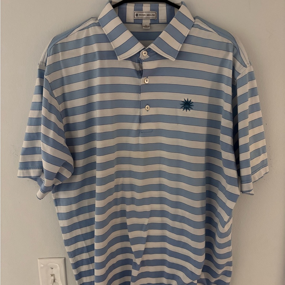 Peter Millar Light Blue and White Striped Polo